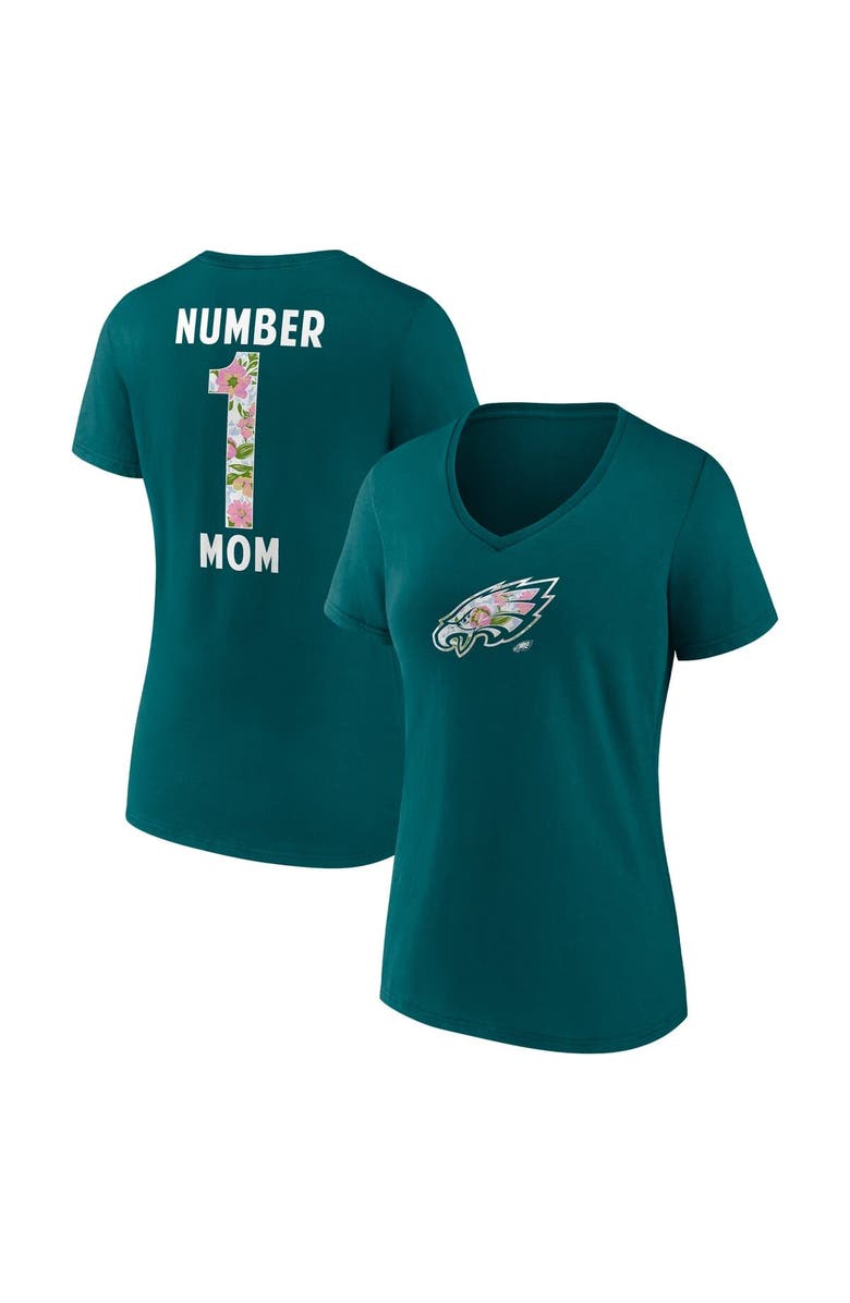 FANATICS Women's Fanatics  Midnight Green Philadelphia Eagles Plus Size Mother's Day Floral V-Neck T-Shirt, Main, color, Green