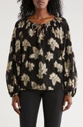 Tommy Bahama Shimmering Shores Metallic Leaf Print Split Neck Top