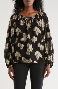 Tommy Bahama Shimmering Shores Metallic Leaf Print Split Neck Top