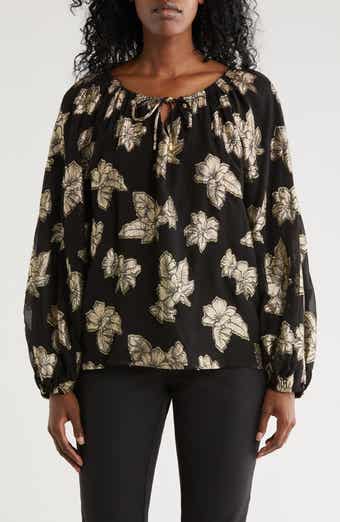 Tommy Bahama Shimmering Shores Metallic Leaf Print Split Neck Top