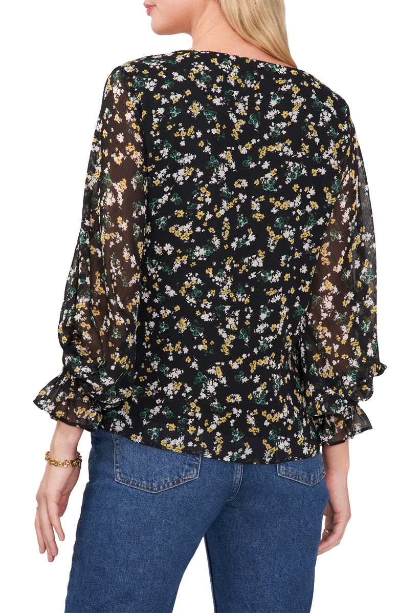 Chaus Floral Print V-Neck Chiffon Top, Alternate, color, Rich Black