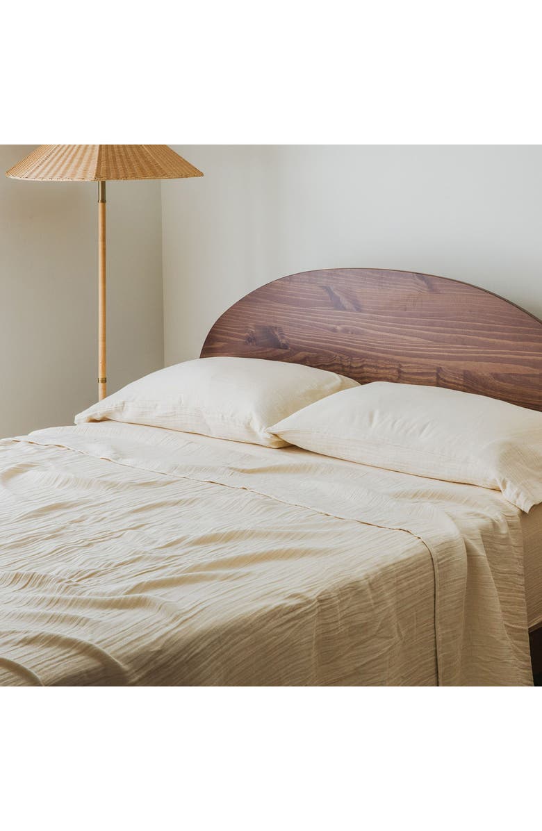 Crane Air Dune Crinkled Cotton Gauze Flat Sheet, Alternate, color, Sandstone