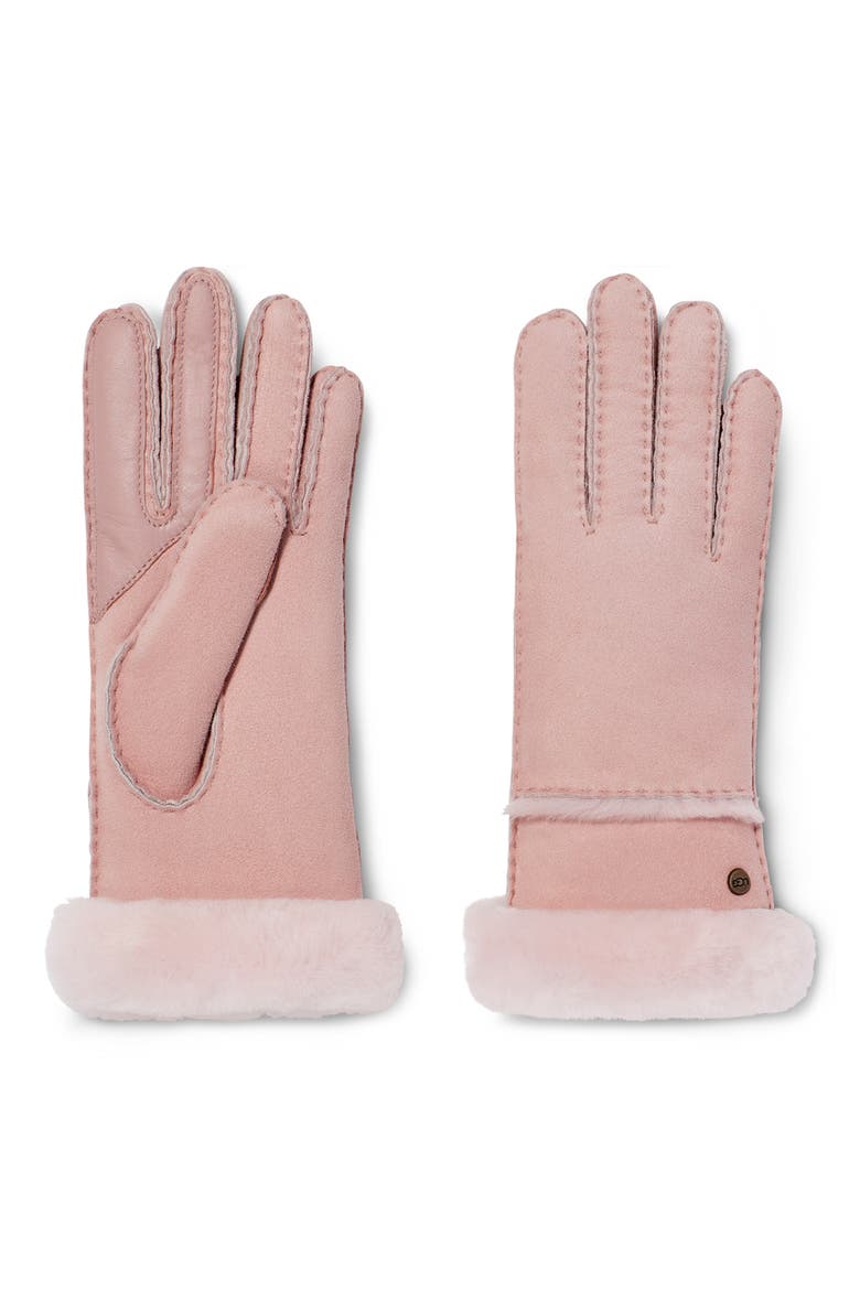 Seamed Touchscreen Compatible Genuine Shearling Gloves, Main, color, PINK CLOUD