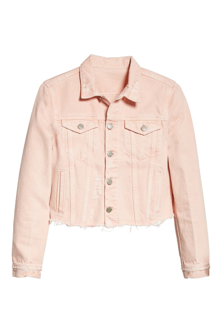 Cara Crop Denim Jacket, Alternate, color, ROSE PINK