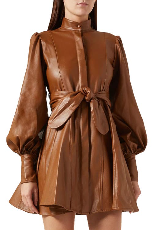 No Pise La Grama Hola Puff-sleeve Mini Dress In Camel Caramel In Burgundy