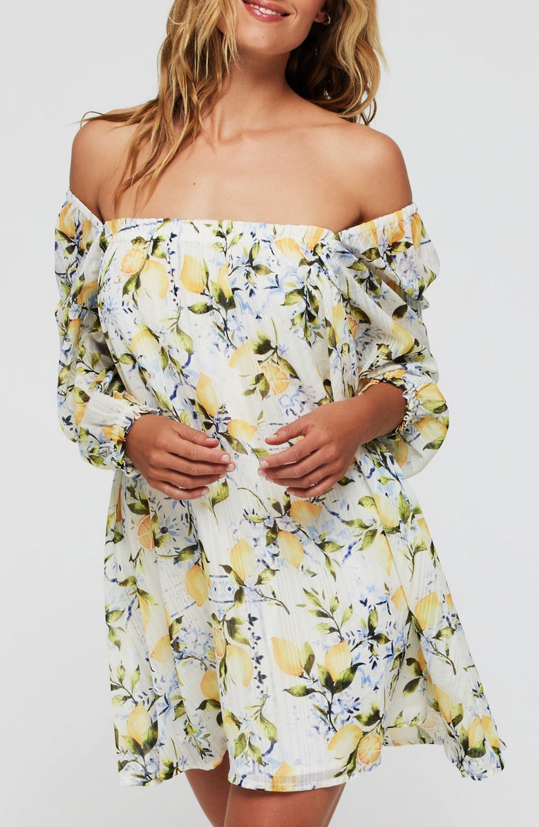 Hermoza Lina Long Sleeve Cinched Cover Up Mini Dress, Main, color,