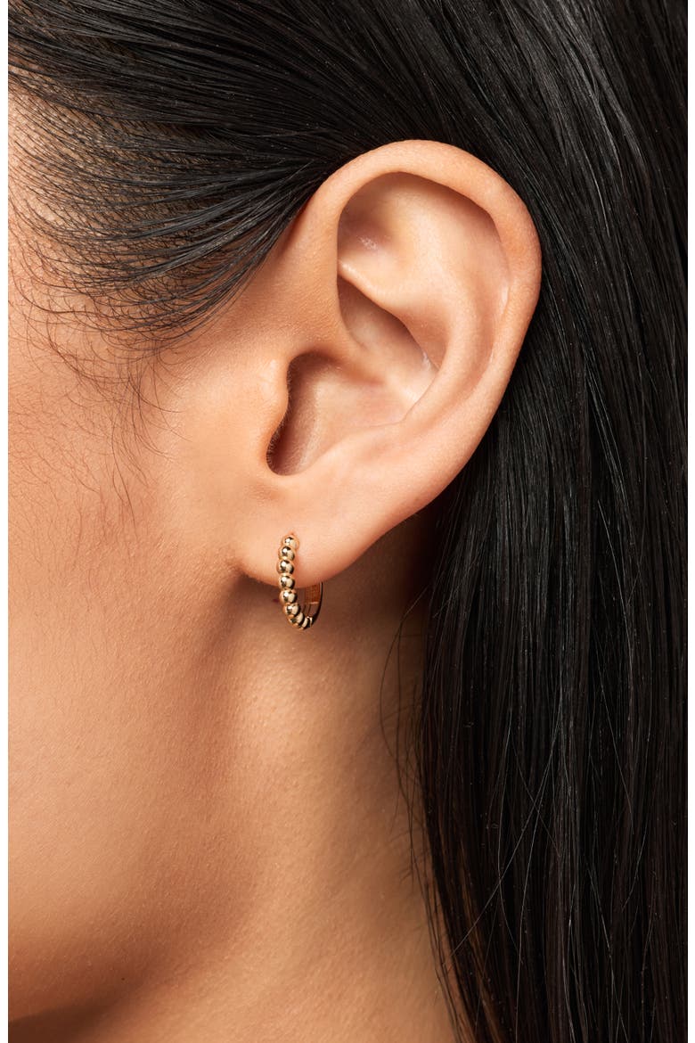 Solid Yellow Gold - Gold Bead Hoops Small, Alternate, color, Gold