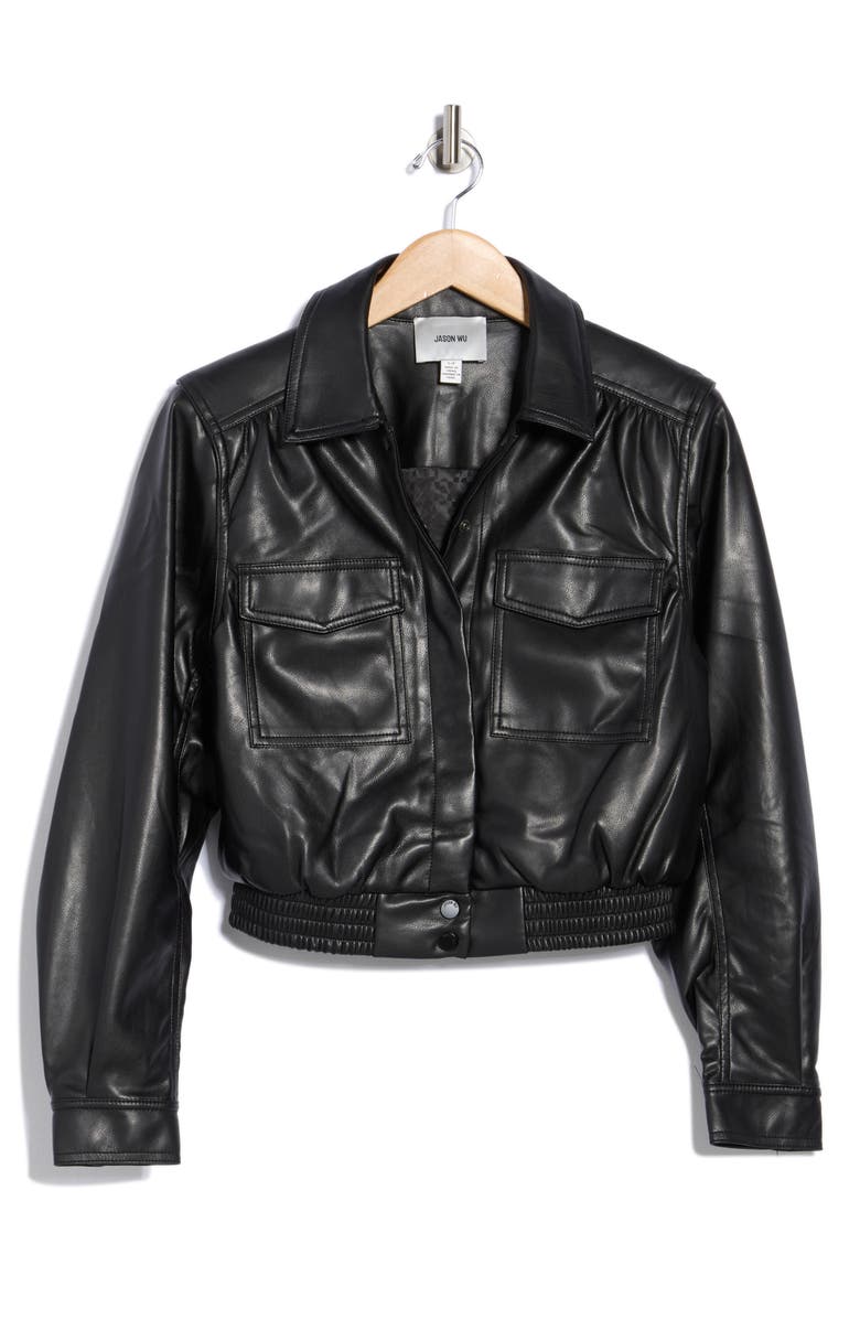 JASON WU Flap Patch Pocket Faux Leather Jacket, Alternate, color, Black