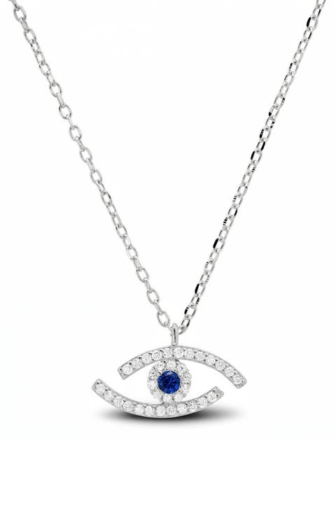 Abstract Cubic Zirconia Evil Eye Pendant Necklace