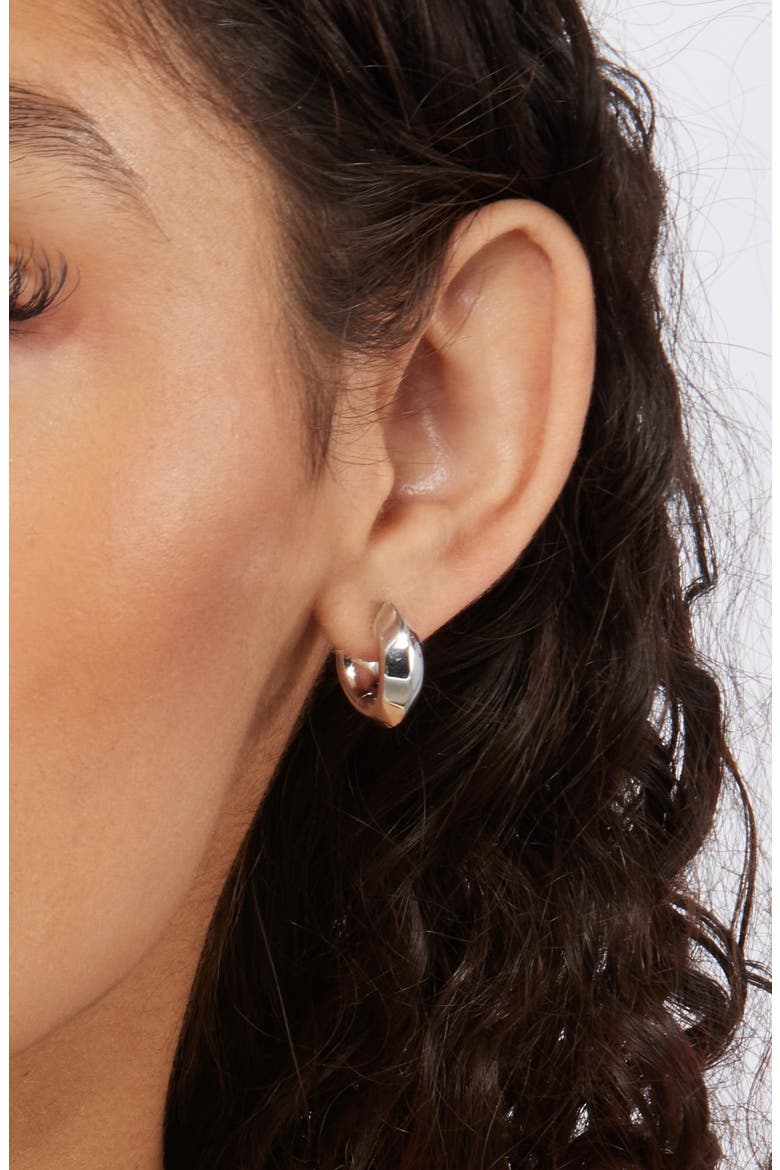 Mikki Huggie Hoop Earrings, Alternate, color, RHOD POLISHED METAL