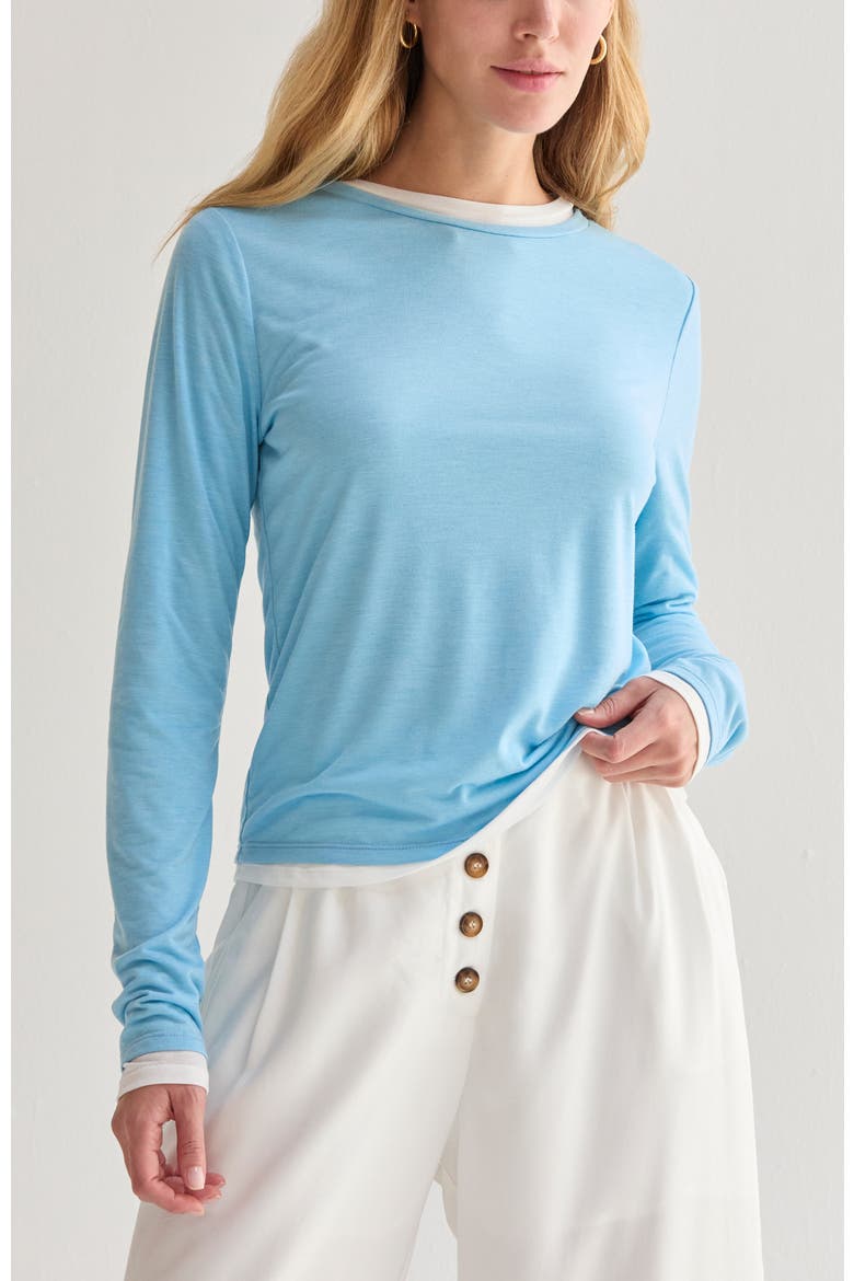 Two in One Long Sleeve Knit Top, Main, color, Light Blue/White