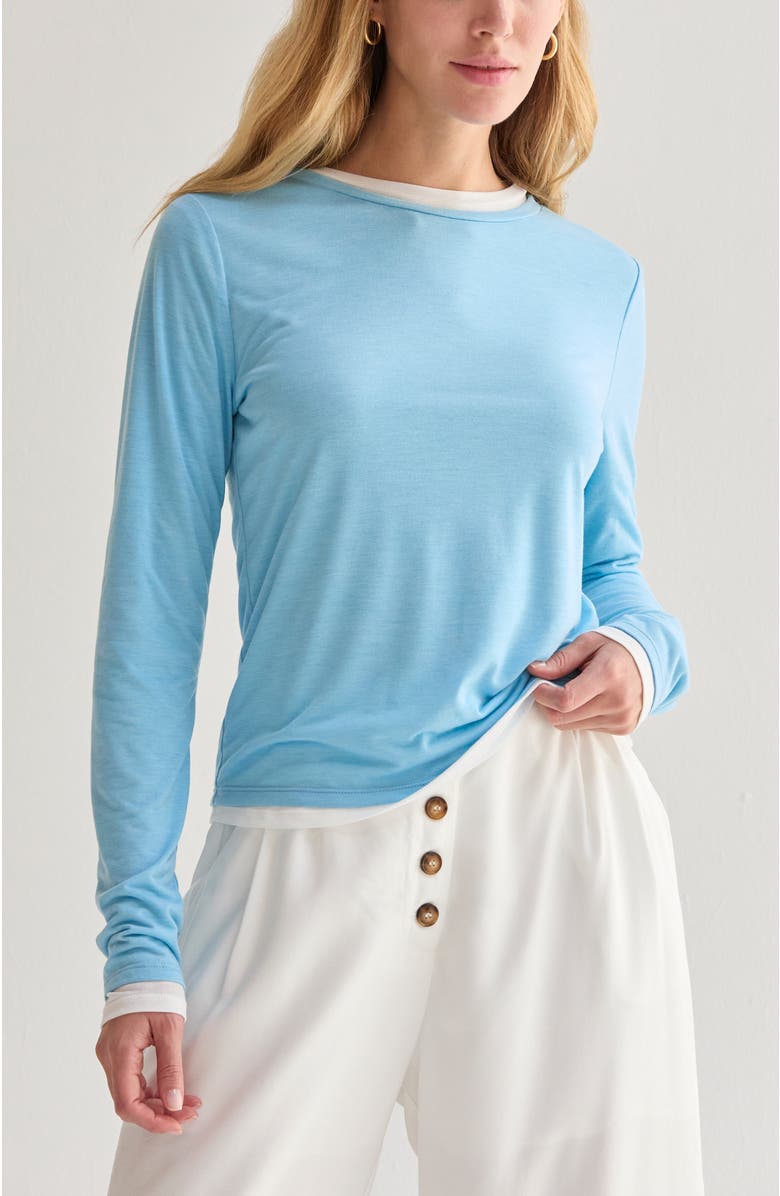 CRESCENT Two in One Long Sleeve Knit Top, Main, color, Light Blue/White