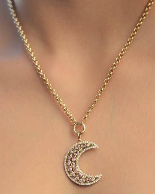 Shop Lionheart 14k Gold Måneskin Pink Sapphire Moon Charm Rolo Necklace