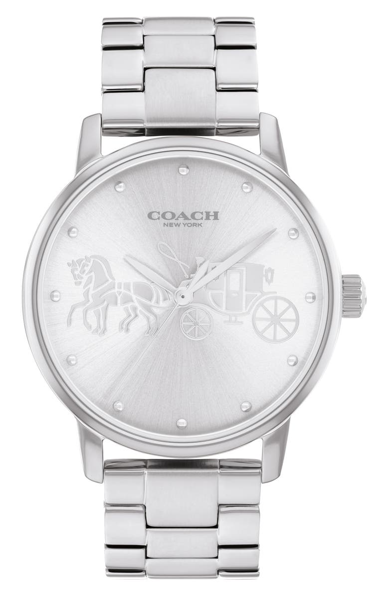 COACH Grand Quartz Bracelet Watch, 36mm, Main, color, Silver White