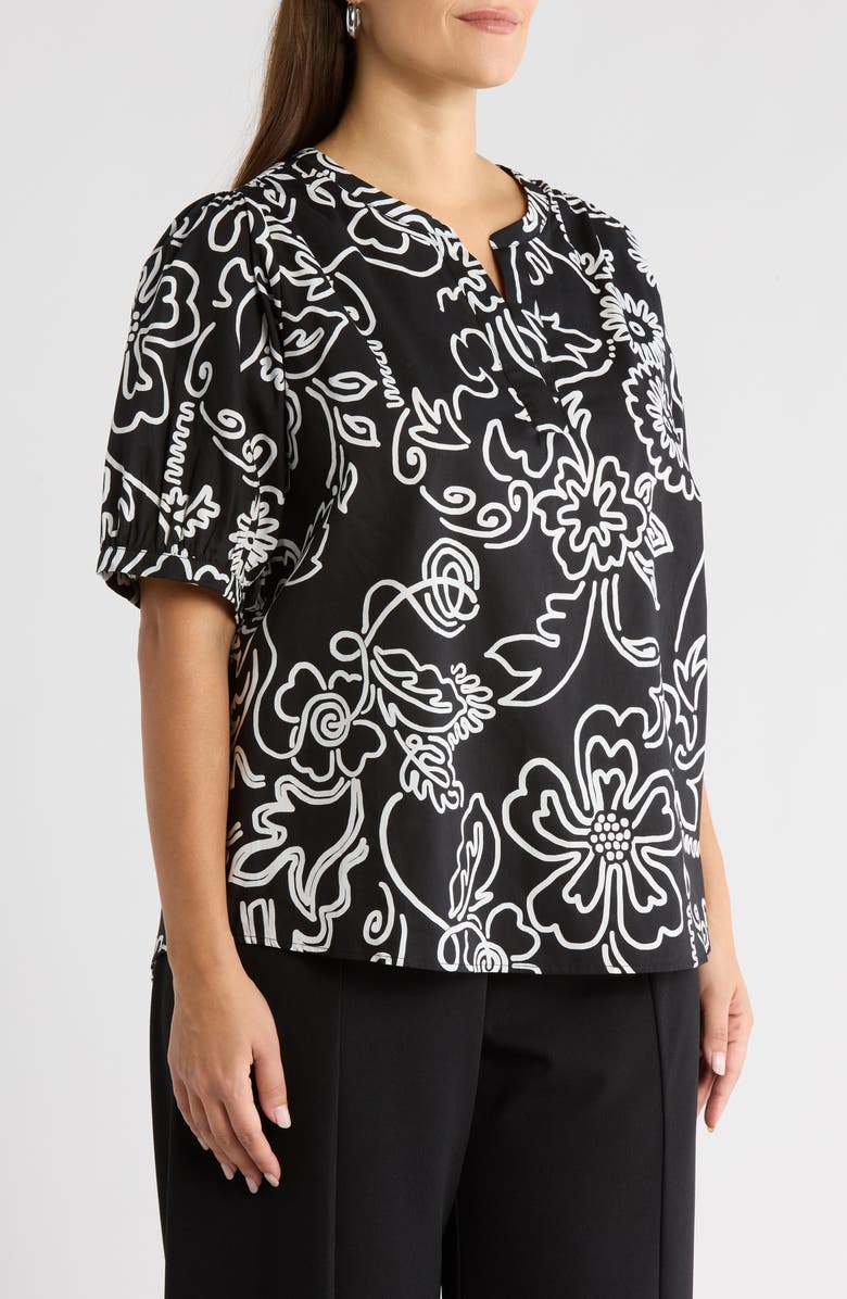 SUGARLIPS Haylie Floral Split Neck Cotton Top, Alternate, color, Black-White-Muli