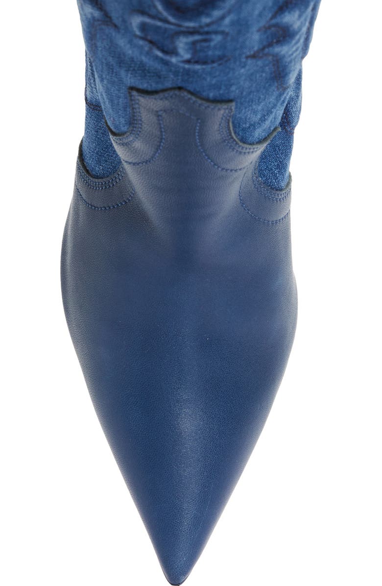 Christian Louboutin Santiag Denim & Leather Western Boot, Alternate, color,