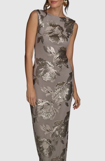 【Donna Karan New York】Sequined Sleeveless Gown Donna Karan New York Women's Cowl-Neck Sleeveless Sequin