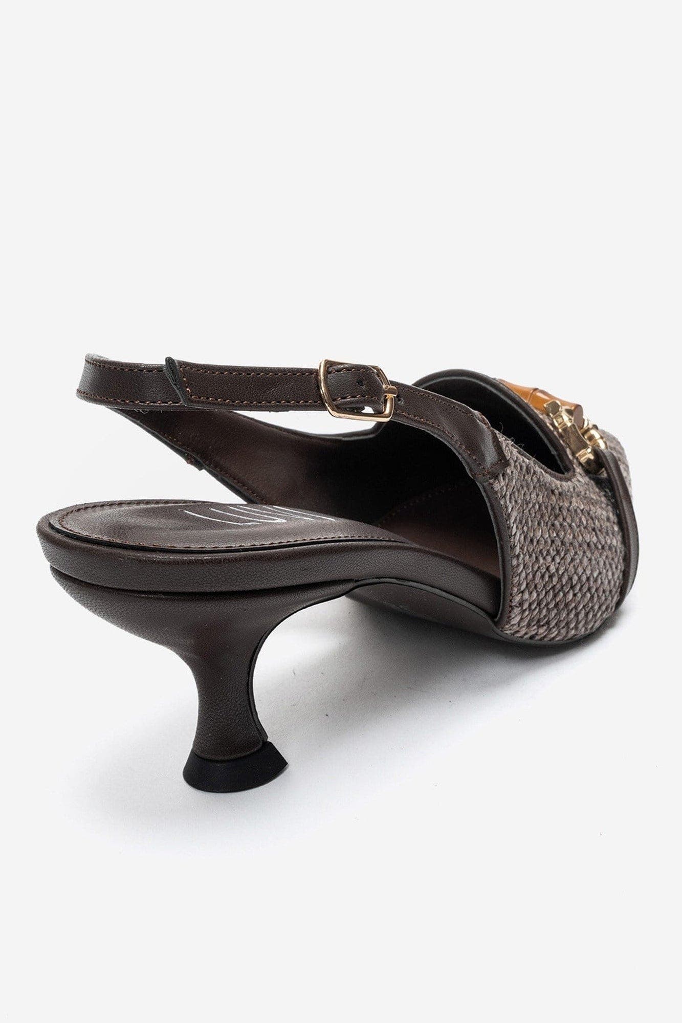 Osca Pointed Toe Buckled Slingback Pump, Alternate, color, Cognac Woven