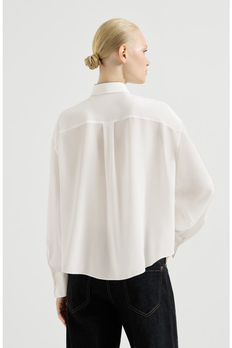 Silk crêpe de Chine shirt with tie and shiny collar, Alternate, color, White