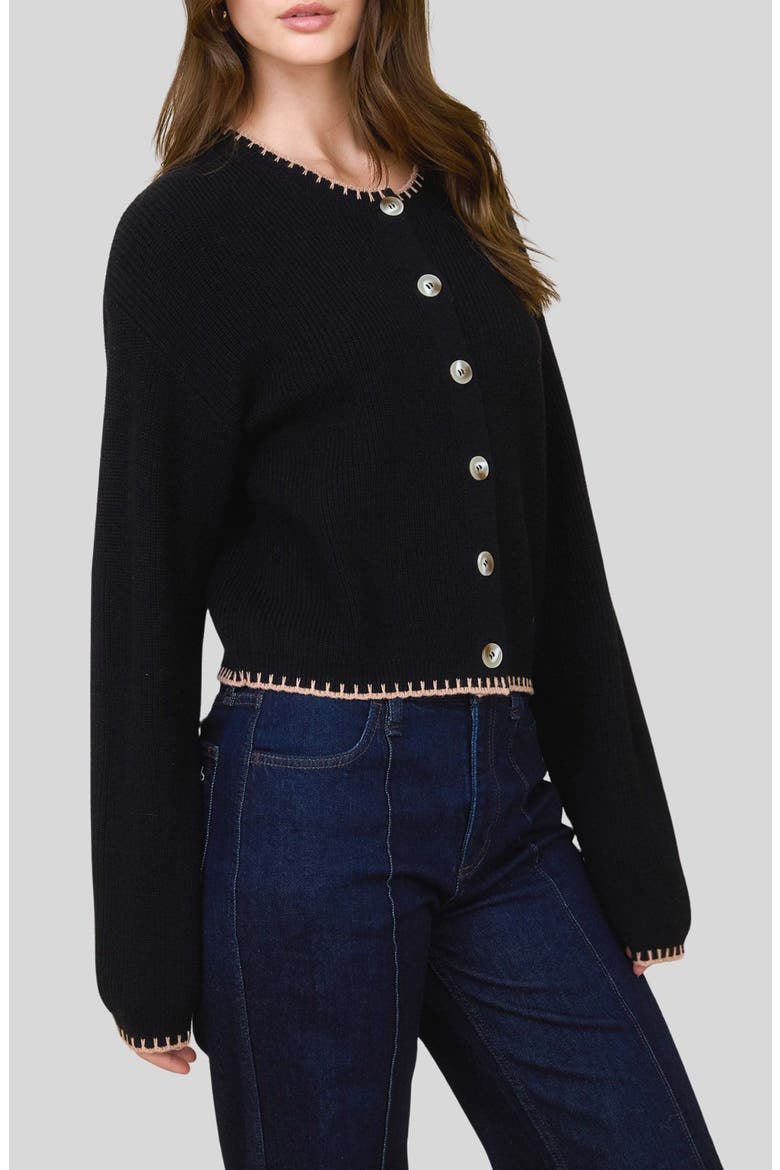Contrast Stitch Button Front Cardigan, Alternate, color, BLACK