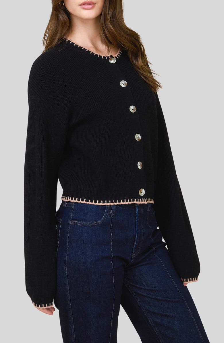 Blu Pepper Contrast Stitch Button Front Cardigan, Alternate, color, Black
