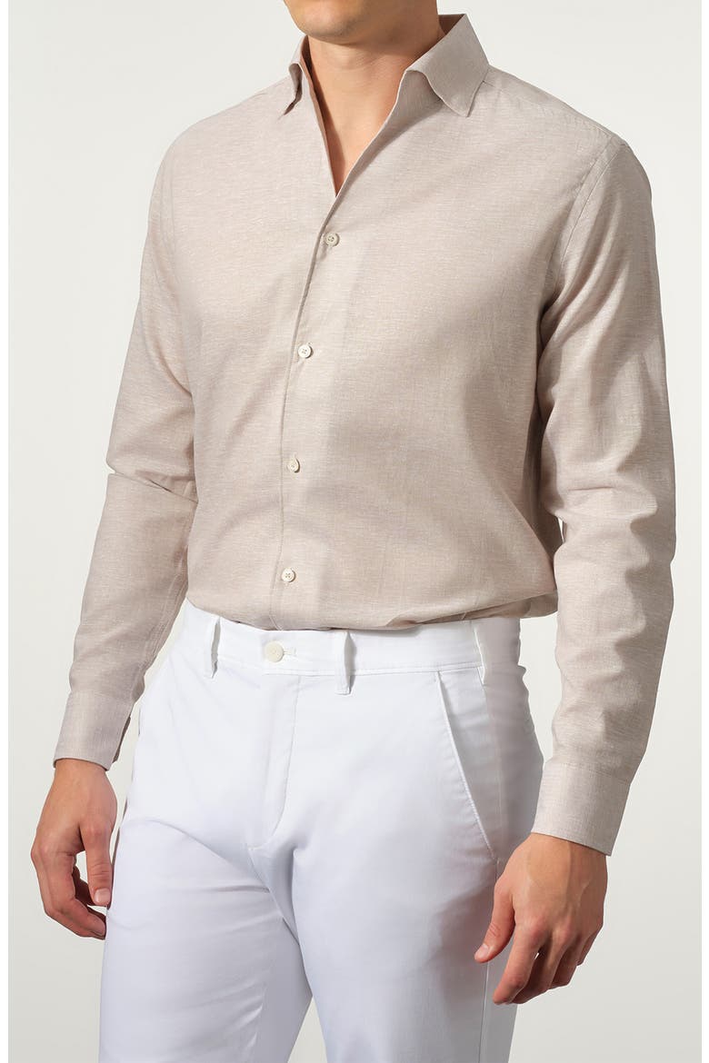 Linen Blend Button-Up Shirt, Alternate, color, OAT