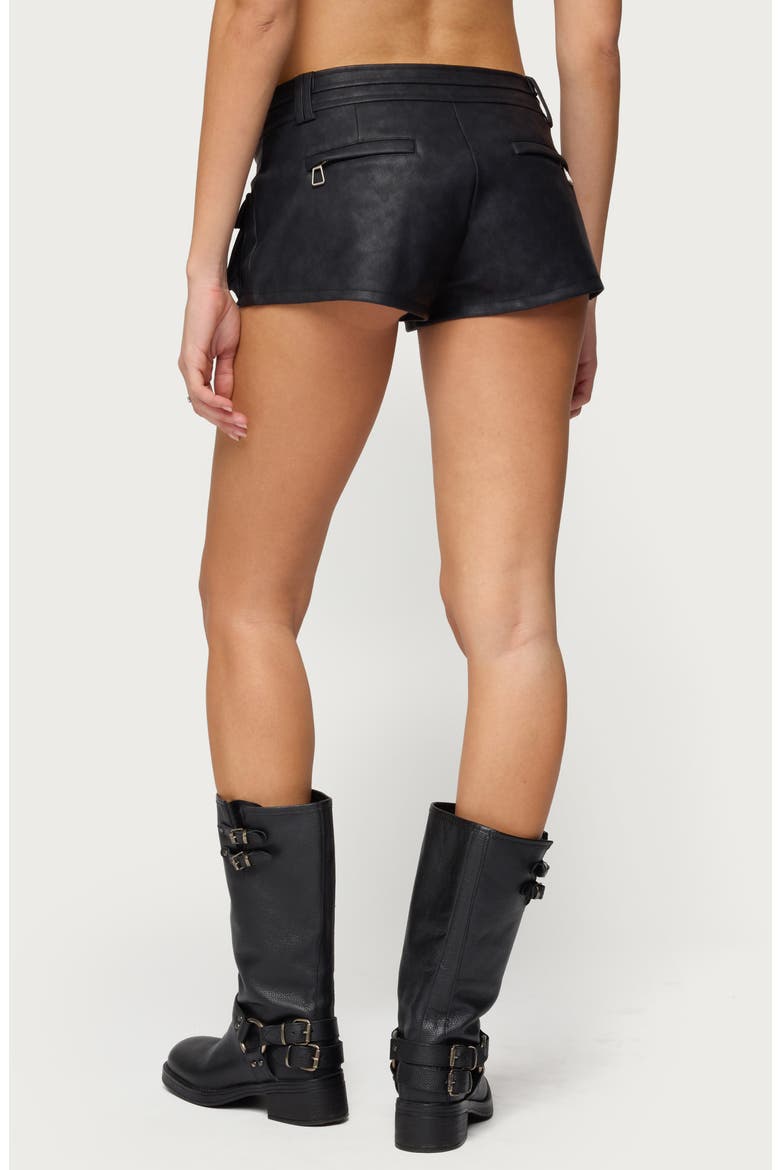 Faux Leather Micro Cargo Shorts, Alternate, color, BLACK