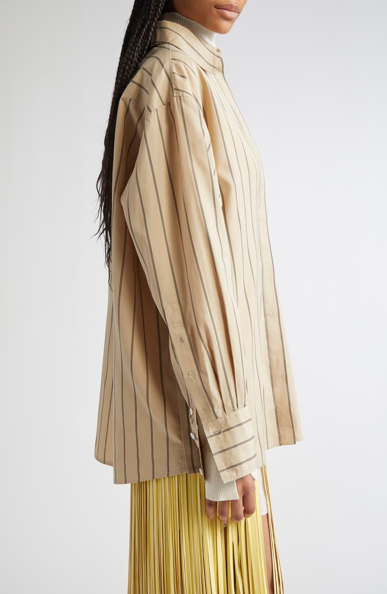 Proenza Schouler Addy Stripe Cotton & Silk Button-Up Shirt, Alternate, color, Taupe Multi
