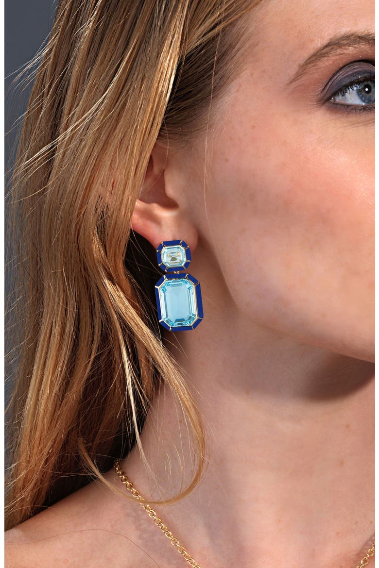 Mélange Emerald-Cut Drop Earrings, Alternate, color, PALE BLUE