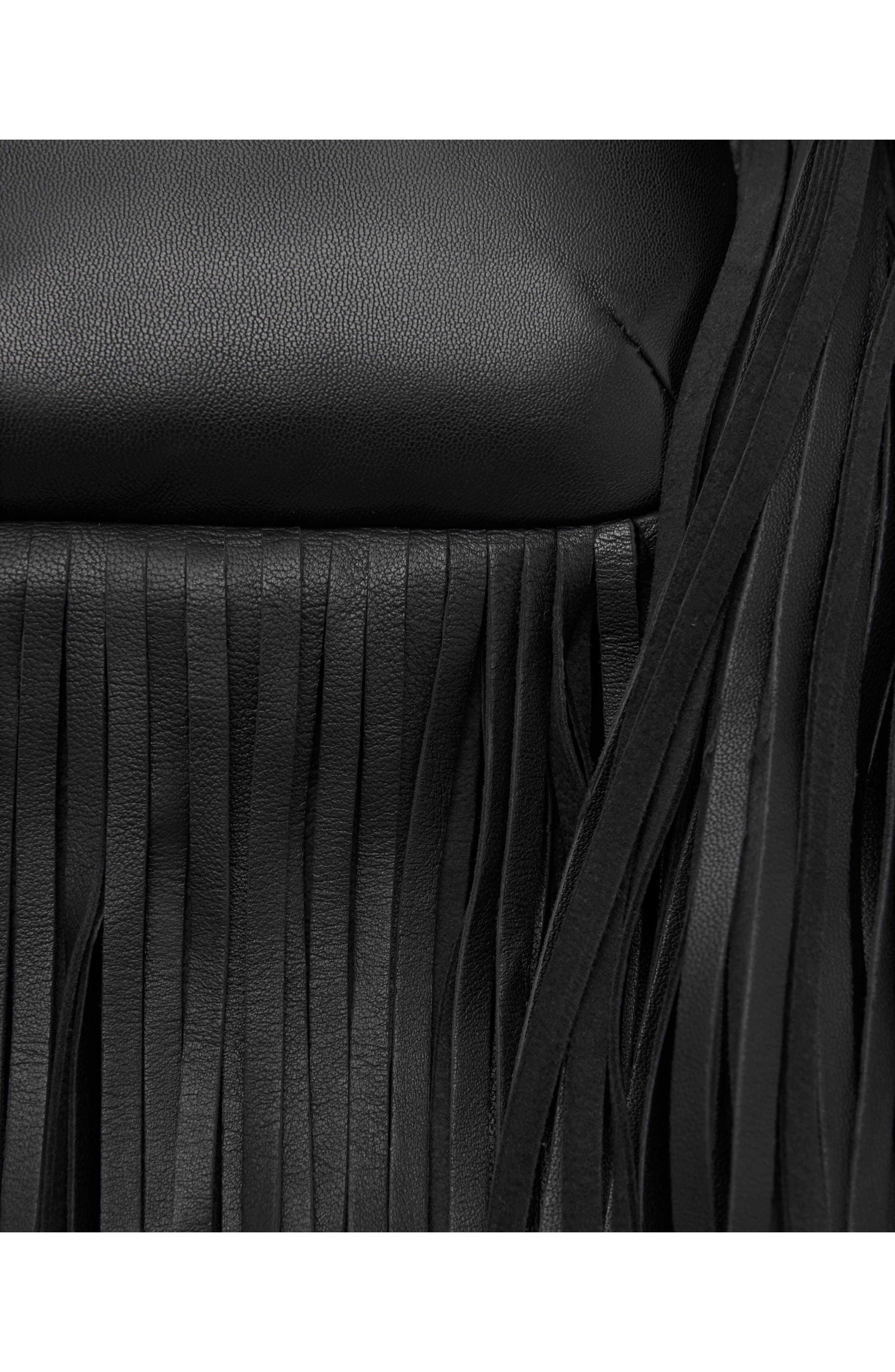 MANGO Fringe Leather Clutch, Alternate, color, Black