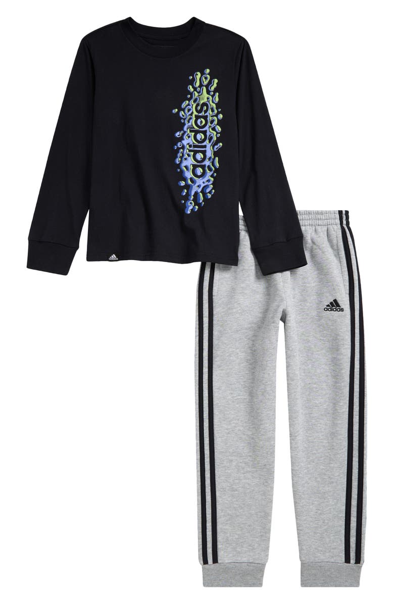 adidas Kids' Long Sleeve Graphic T-Shirt & Fleece Joggers Set, Main, color,
