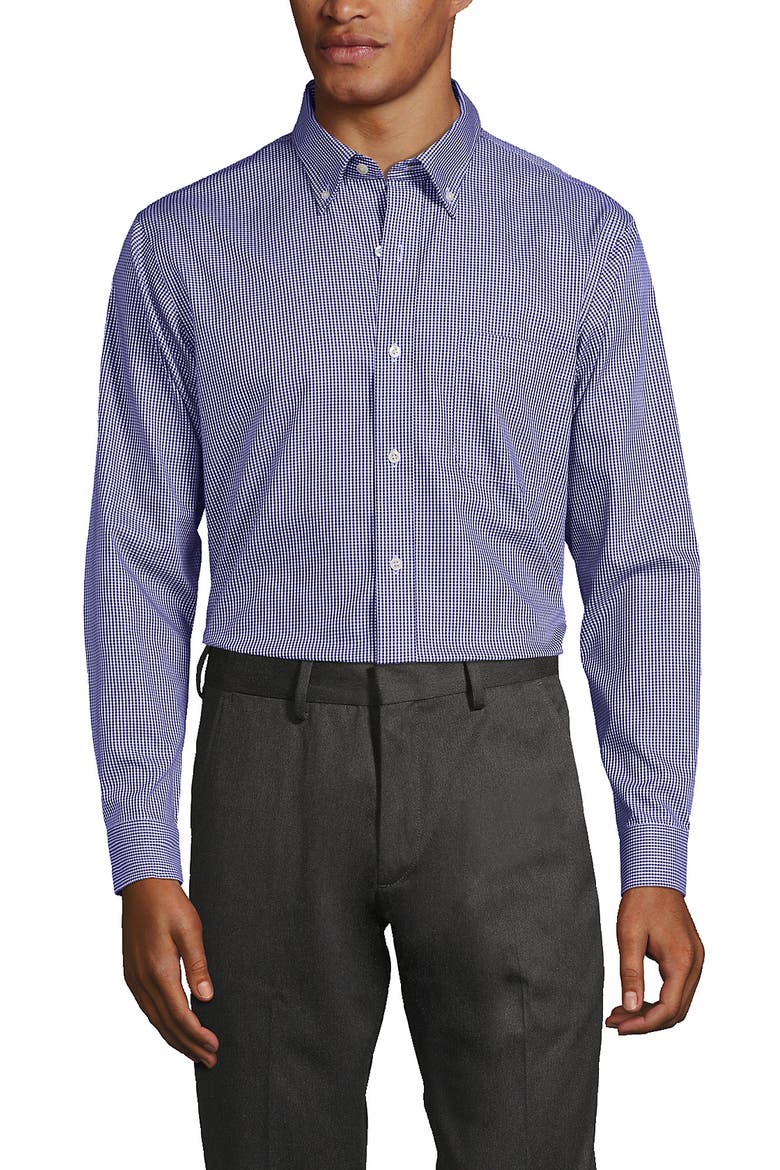 School Uniform  Tailored Fit No Iron Solid Supima Cotton Pinpoint Buttondown Collar Dress Shirt, Main, color, Rich Sapphire Check