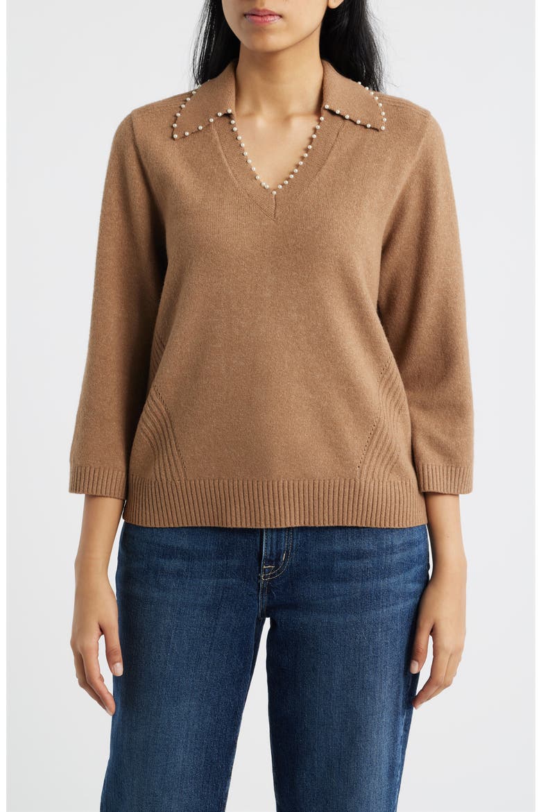 Bead Trim Sweater, Main, color, COFFEE CAKE