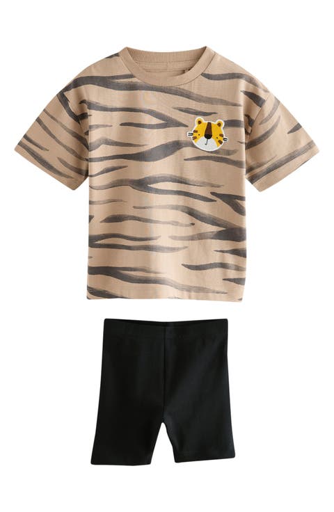 Kids' Tiger Stripe Cotton T-Shirt & Bike Shorts Set (Baby, Toddler & Little Kid)