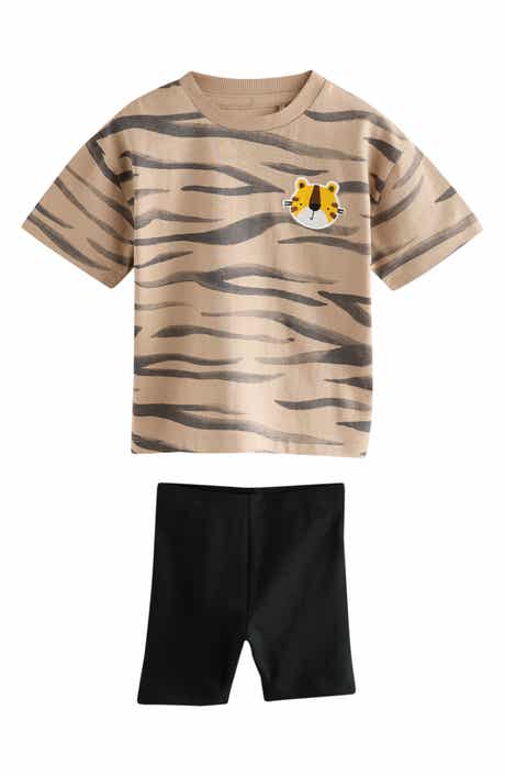 NEXT Kids' Tiger Stripe Cotton T-Shirt & Bike Shorts Set