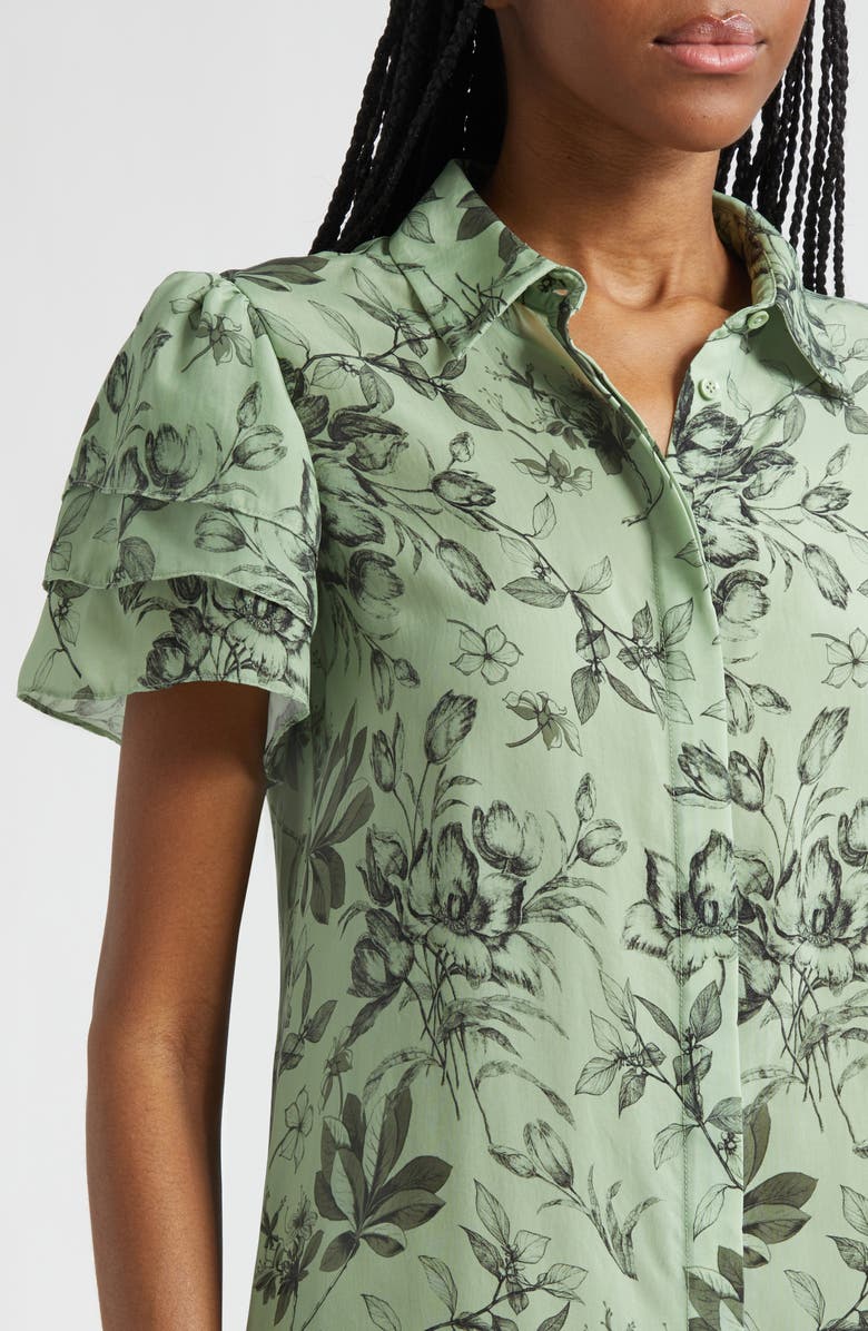 Alice + Olivia Jem Floral Short Sleeve Shirtdress, Alternate, color, Mystic Garden Sage