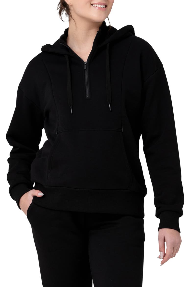 Nicky Maternity/Nursing Quarter Zip Hoodie, Main, color, BLACK