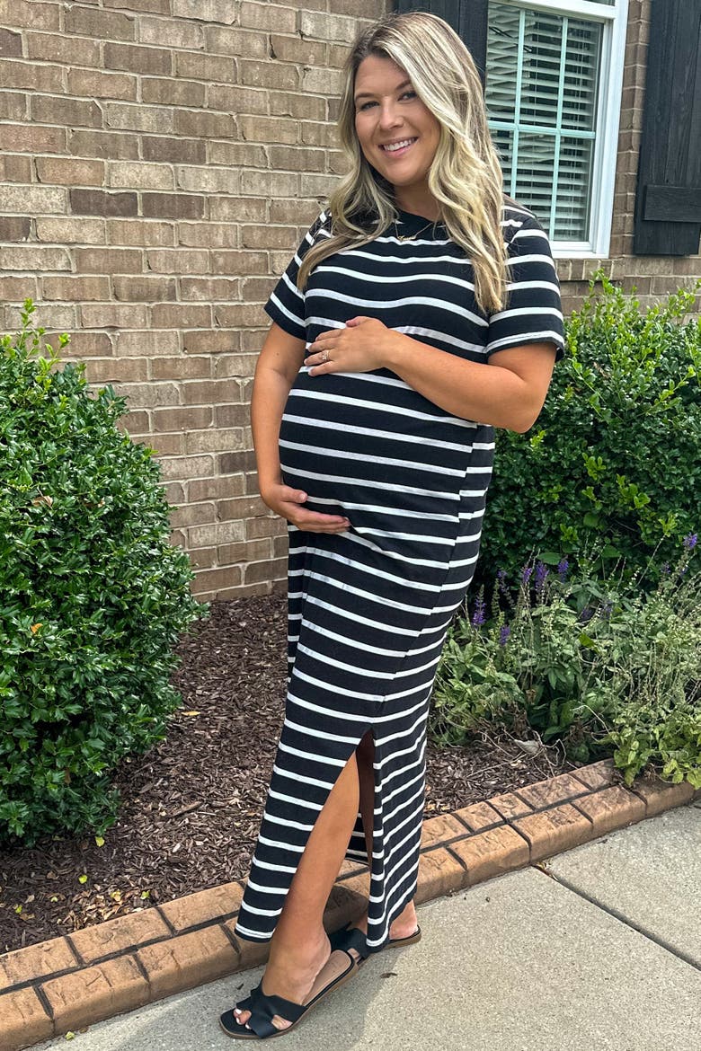 Striped Side Slit Maxi Dress, Alternate, color, Black