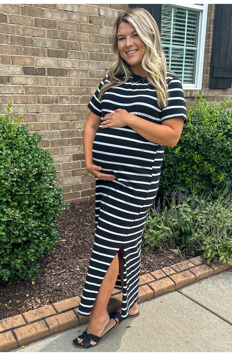 PinkBlush Striped Side Slit Maxi Dress, Alternate, color, Black