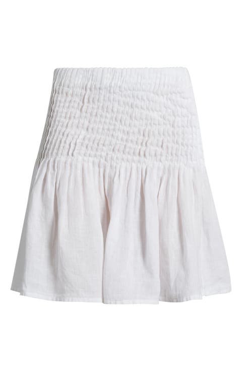 Pintuck Linen Miniskirt