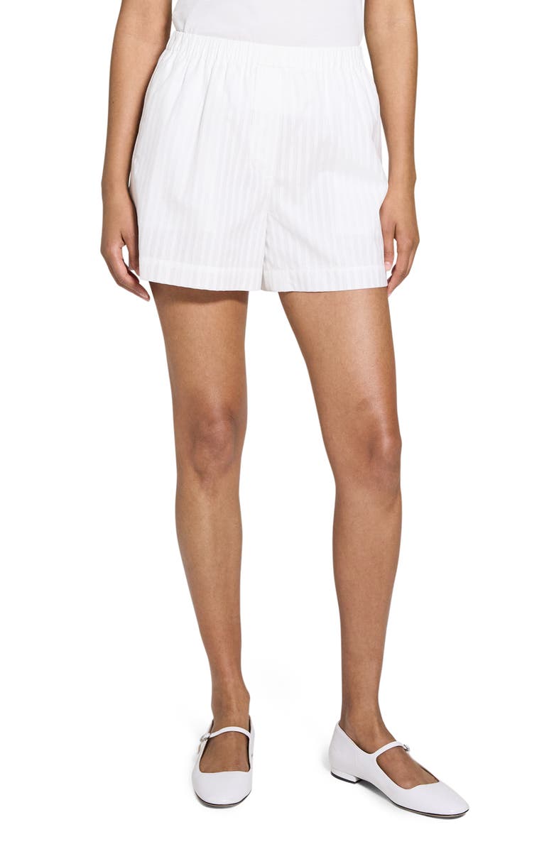 Theory Stripe Cotton Boxers Shorts, Main, color, White