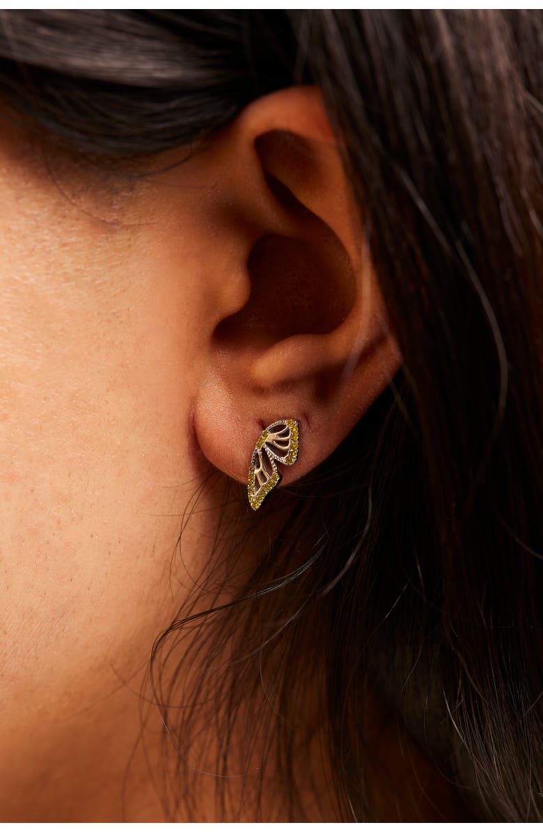 Haus of Brilliance 925 Sterling Silver 1/6ct TDW  Yellow Treated Diamond Butterfly Earrings, Alternate, color, Silver