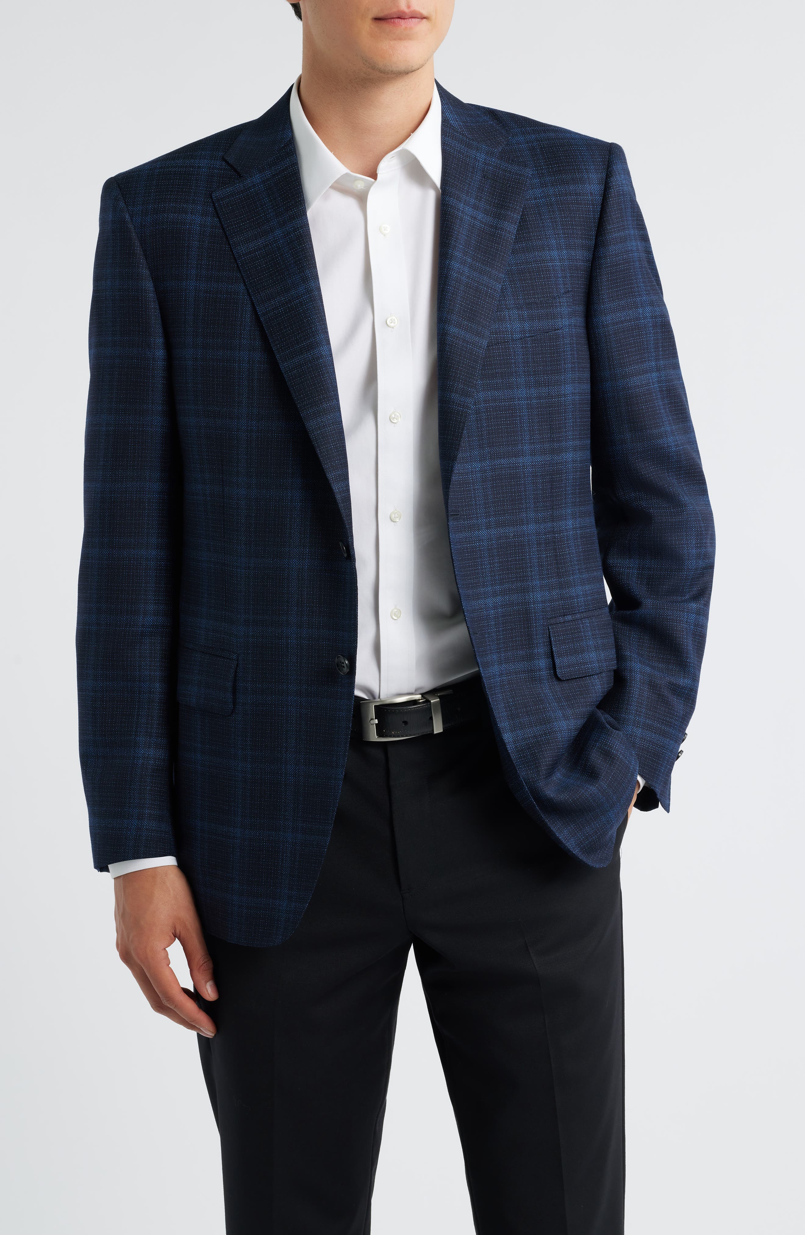 Canali Siena Regular Fit Navy Plaid Super 130s Wool Sport Coat