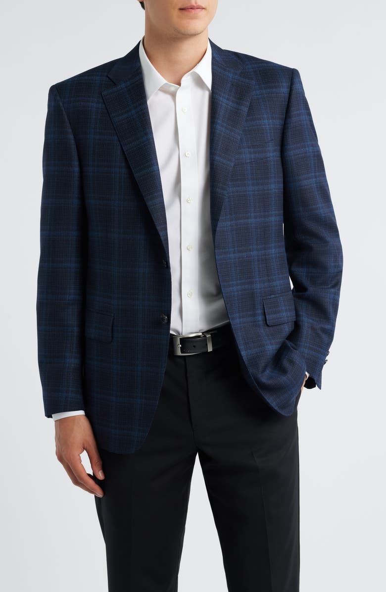 Canali Siena Regular Fit Navy Plaid Super 130s Wool Sport Coat, Main, color, Navy