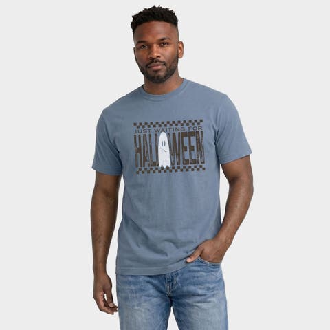Just Waiting For Halloween Checkered Garment Dyed T-Shirt