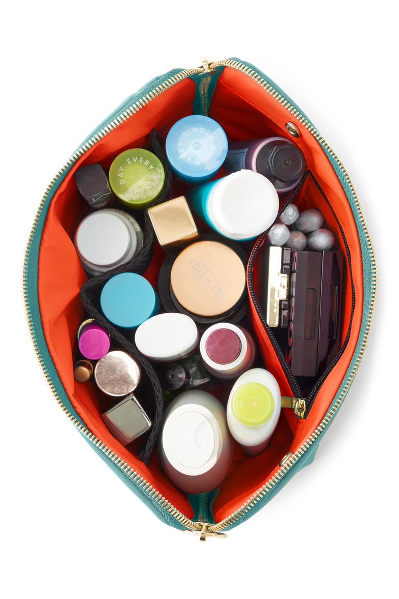 Signature Makeup Bag, Alternate, color, SEA GREEN/ BRIGHT ORANGE
