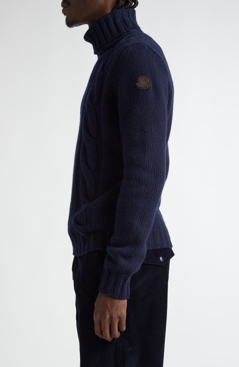 Moncler Ciclista Cable Stitch Virgin Wool & Cashmere Turtleneck Sweater, Alternate, color, 