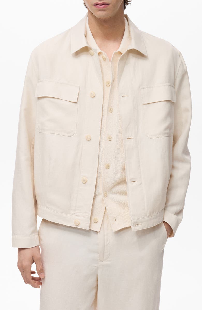 MANGO Camp Collar Lyocell & Linen Shirt-Jacket, Main, color, Ivory White