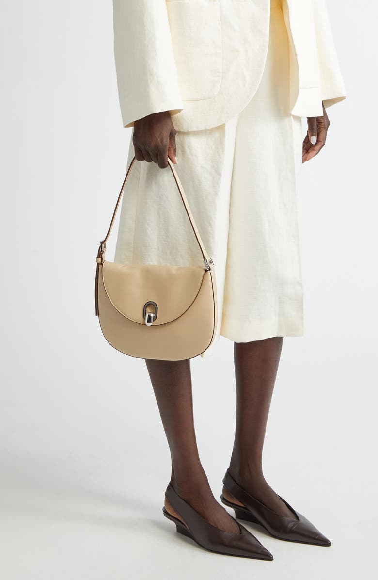 SAVETTE Small Tondo Leather Hobo Bag, Alternate, color, Bone