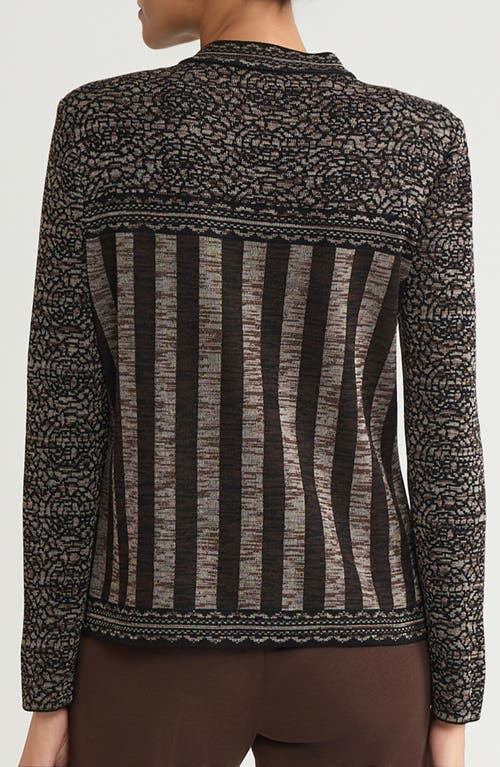Ming Wang Mosaic Knit Sweater Jacket In Brown